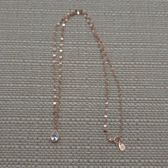 Jewelry - 16 Inch Rose Gold Over Sterling Silver Pear Glass Gem Necklace A1631